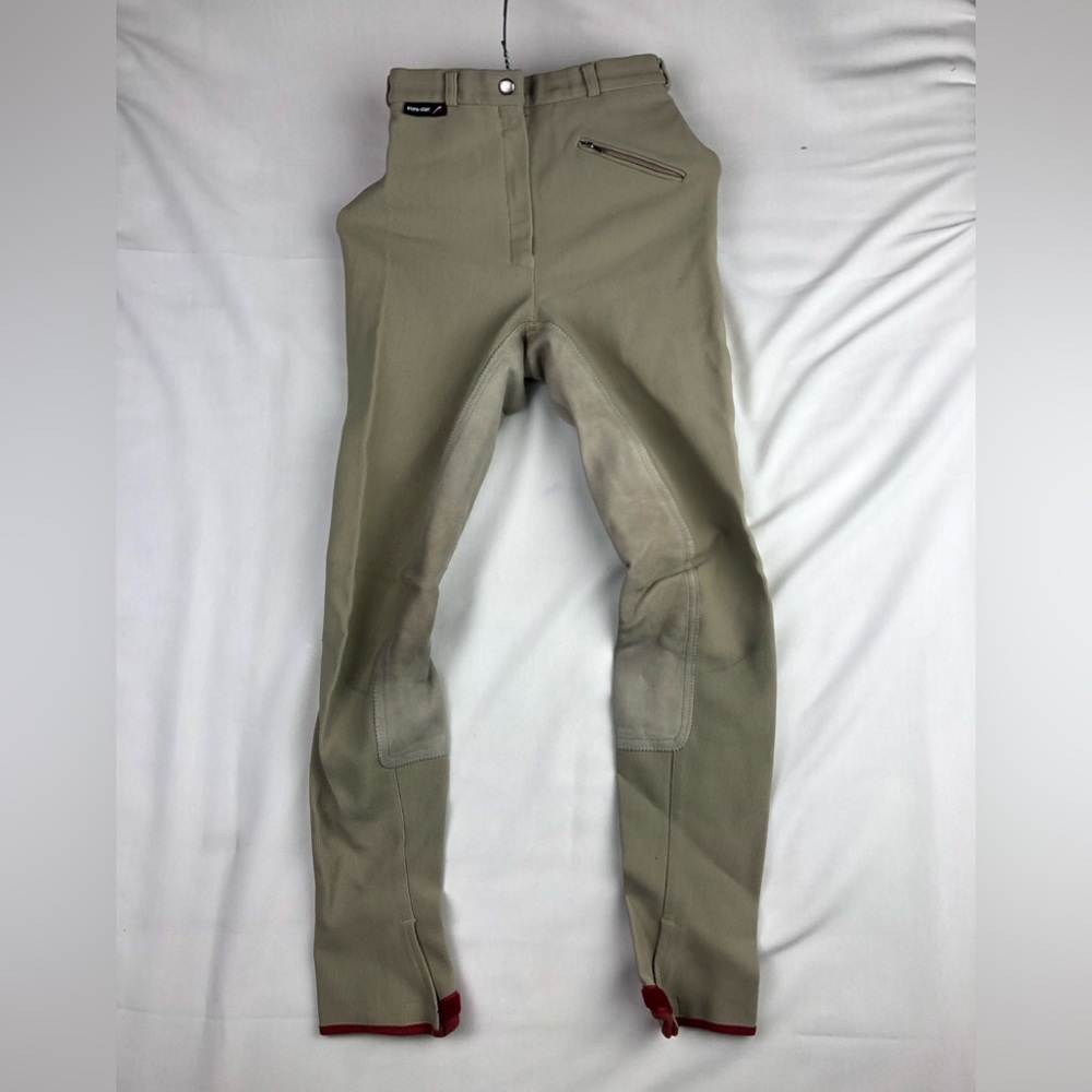 Euro-Star Equestrian Riding Breeches Pants Size 28L beige red trim McCrownVelour